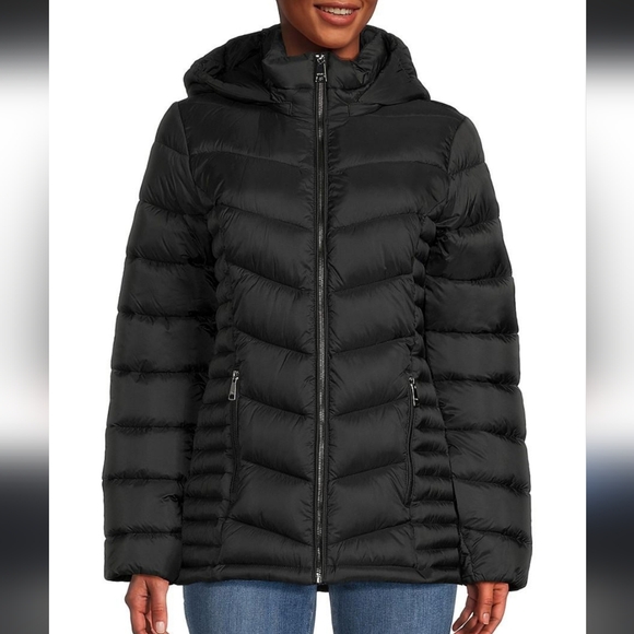 NWT DKNY Women's Black Puffer Hooded Jacket Water Resistant Packable Size L - Picture 16 of 16